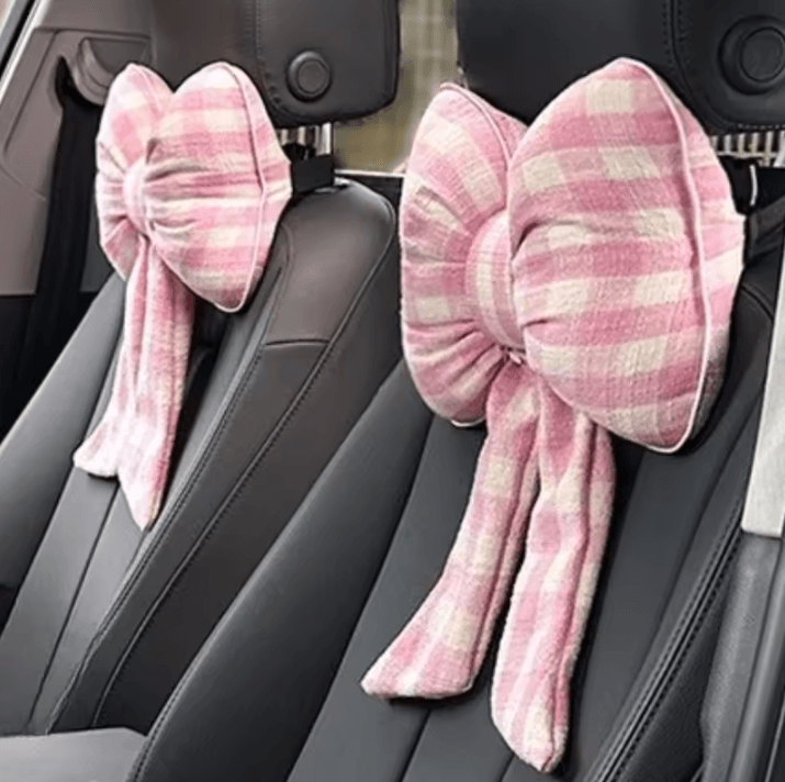 PinkBloom Plush Car Neck Rest Pillow Bowknot Car Headrest Cushion For Women black