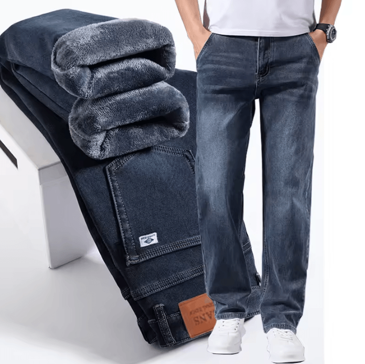 Mens Winter Warm Fleece Lined Stretch Casual Jeans Lightweight Thermal Trousers For Office & Daily Wear black 32