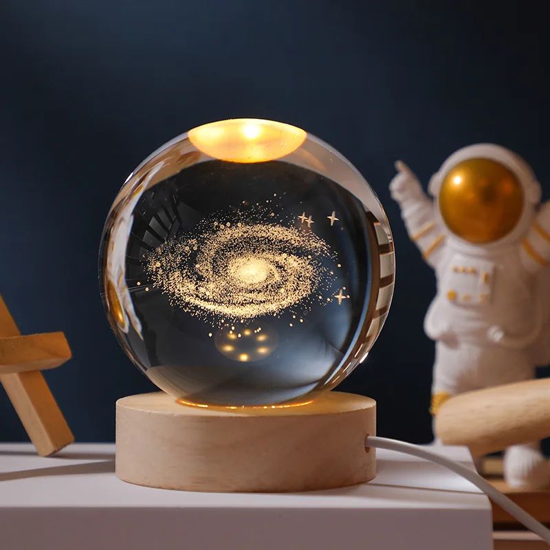 USB Crystal Ball Night Light With Wooden Base solar System
