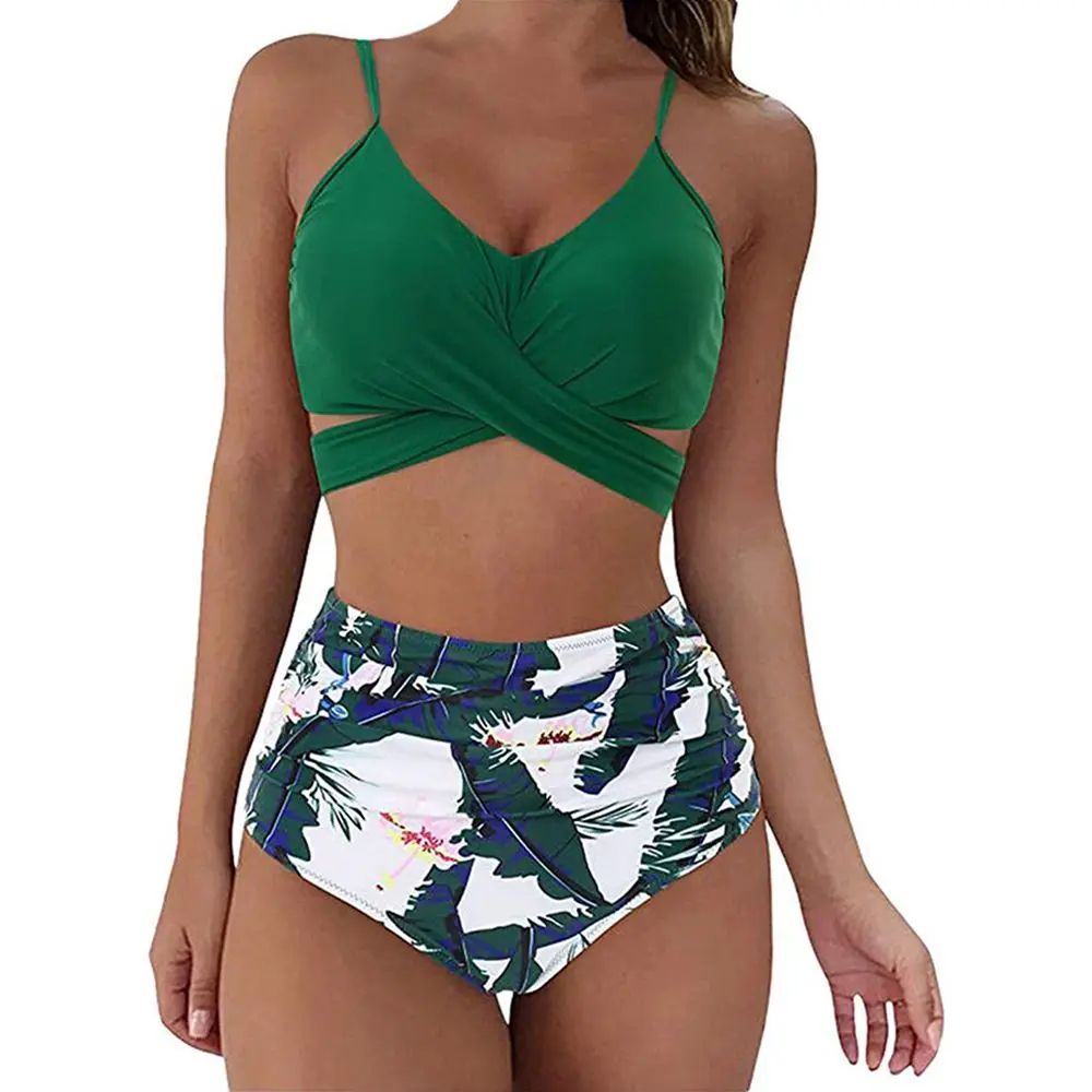 High Waisted Cross Front Bikini Set For Women e xxl