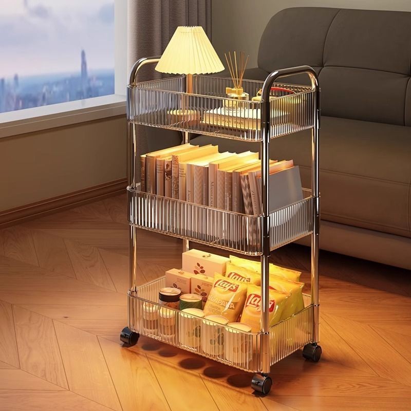 Multilayer Transparent Acrylic Storage Trolley With Wheels Mobile Shelf For Living Room, Bathroom & Snacks 4layer
