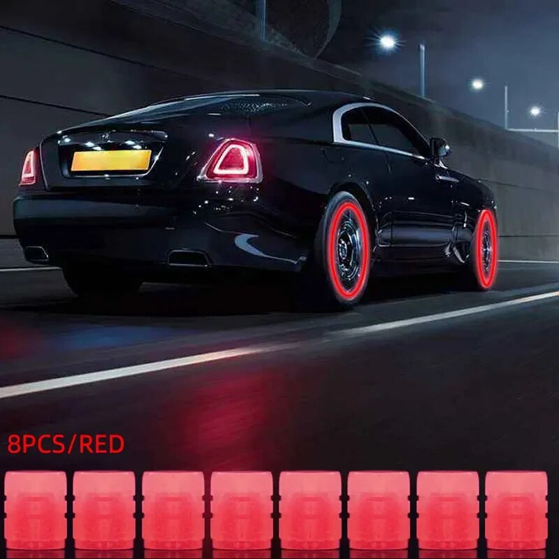 Luminous Valve Stem Caps For Motorcycle, Bicycle, Car Wheels Fluorescent Night Glowing Tyre Hub Cap Decor pink