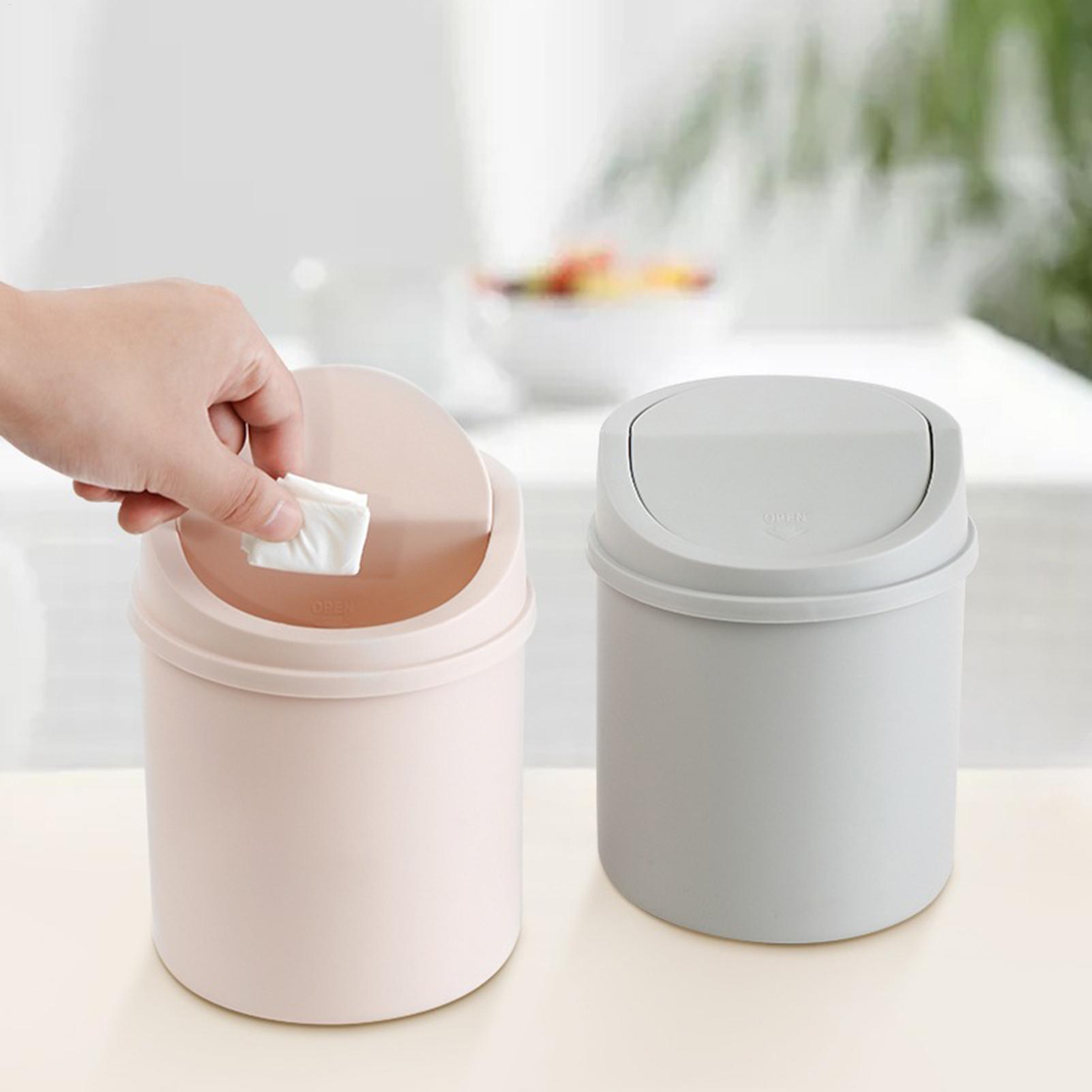 Mini Desktop Bin With Lid, Small Trash Can For Tabletop, Bedroom Waste Bin With Durable Screw Off Caps pink