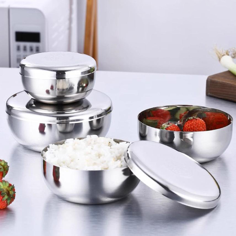 Single Layer Anti Scalding Stainless Steel Rice Bowl With Cover Ideal For Children And Family Meals l