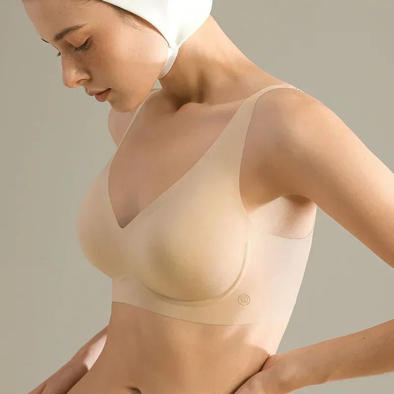 SUJIIN Seamless Wireless Push Up Bralette Invisible Lift V Neck Bra skin Tone 2 s