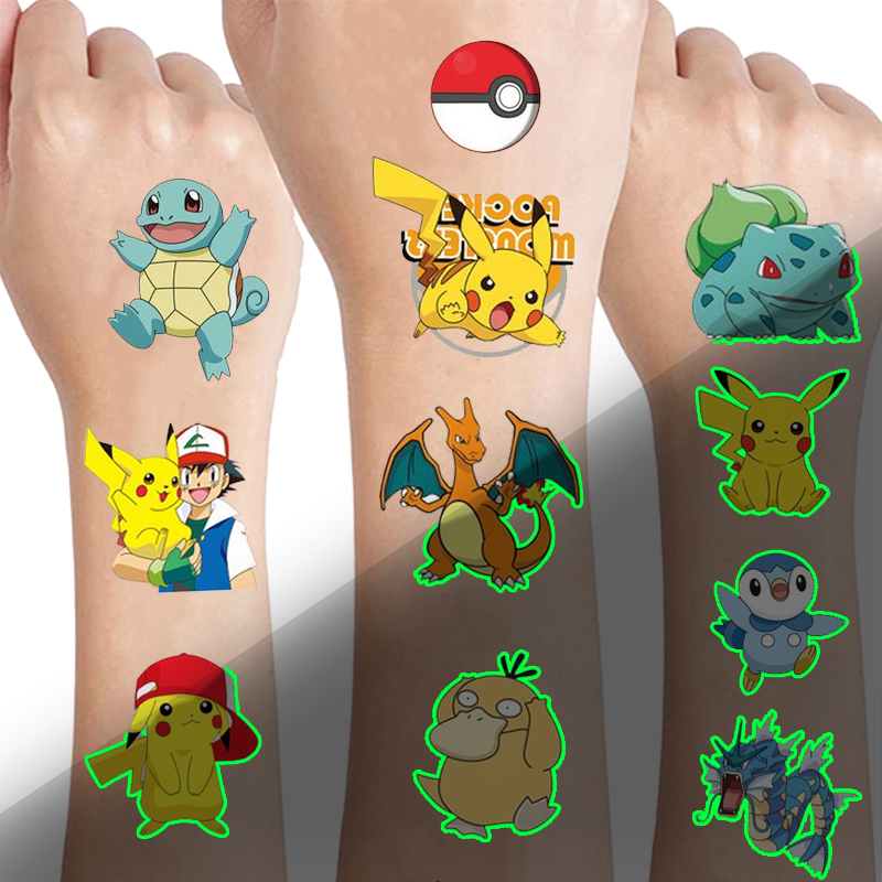 Pokemon Glow In The Dark Temporary Tattoos For Kids Pikachu Stickers For Boys & Girls Glow Party Supplies & Gifts d