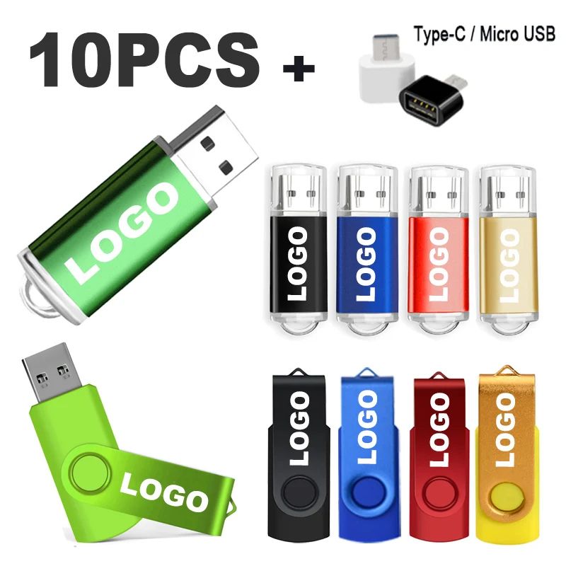 10 Pack Color USB Flash Drive 2.0 Customizable Mini USB Memory Stick Set (4GB128GB) green 128gb