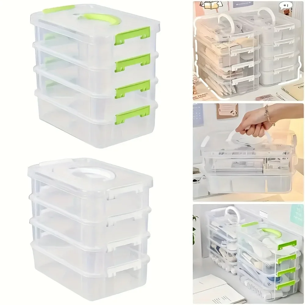 Building Blocks Storage Box Transparent Visibility Tool Classification Boxes Stackable Storage green