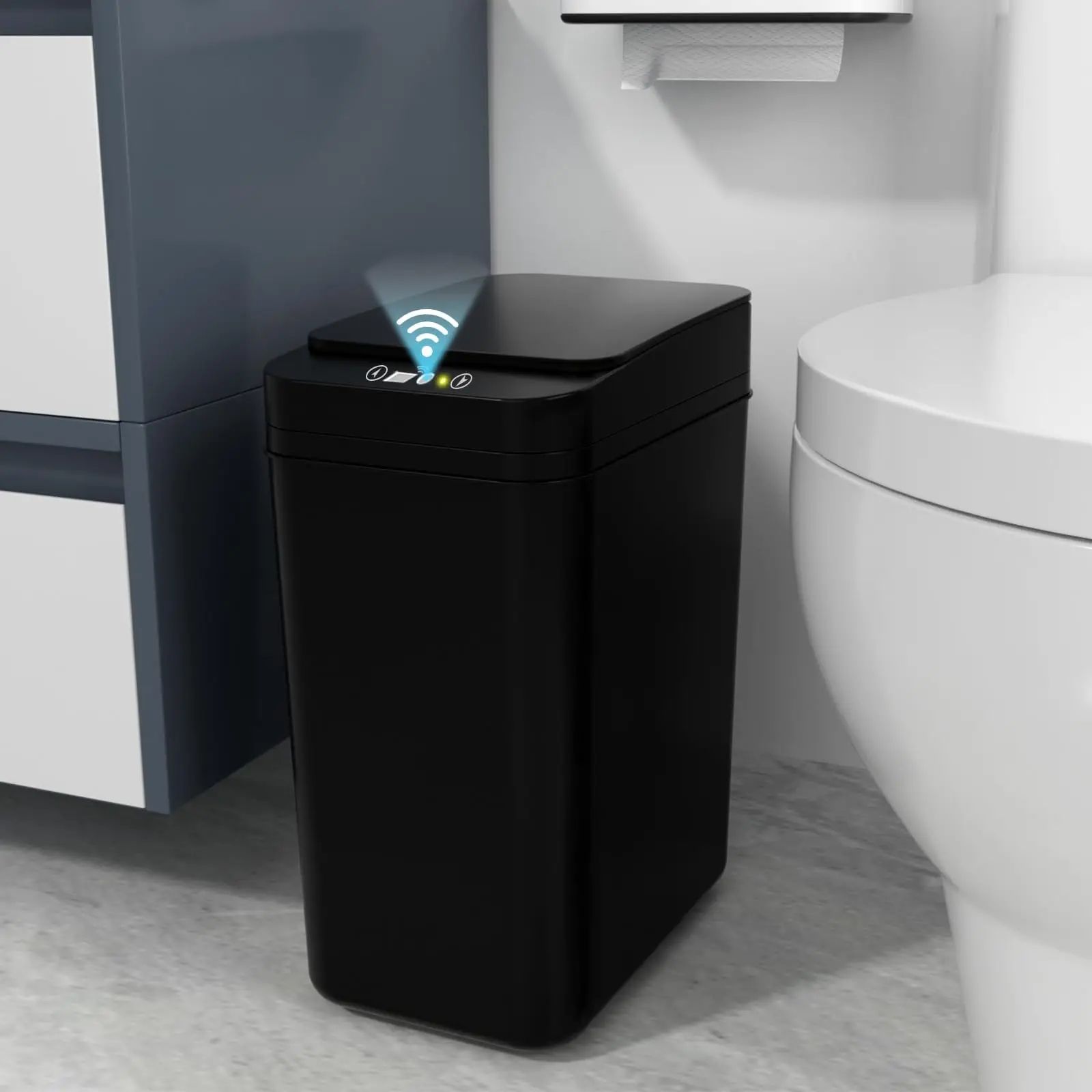 Touchless Motion Sensor Bathroom Trash Can With Lid 12l Grey charging Style