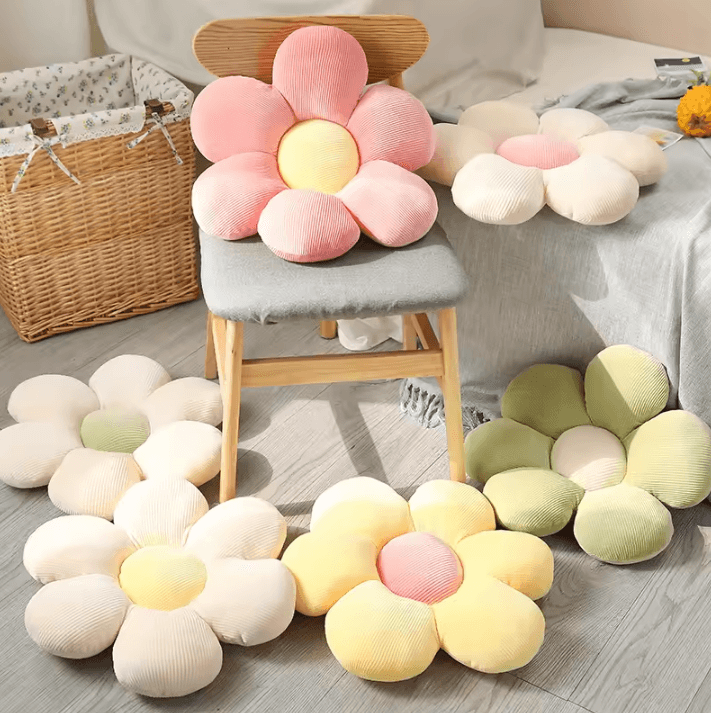 BlossomElite Plush Flower Cushion Pillow Pink Six Petal Seat Pillow For Bedroom & Bay Window Decor green white 17.7 17.7 In