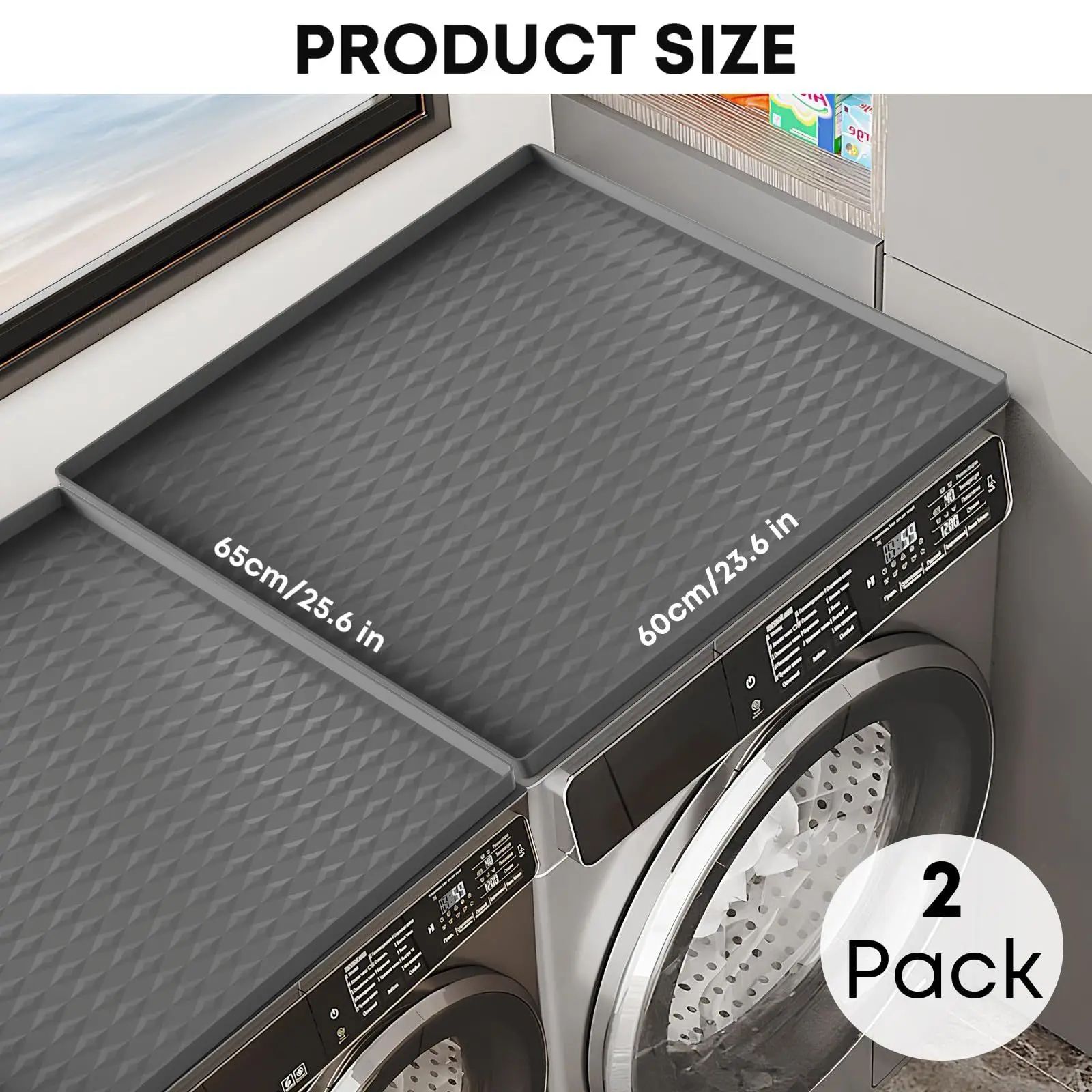 AquaGuard Silicone Dryer & Washing Machine Top Protector Anti Slip Waterproof Appliance Cover gray 23.6 X 23.6 In