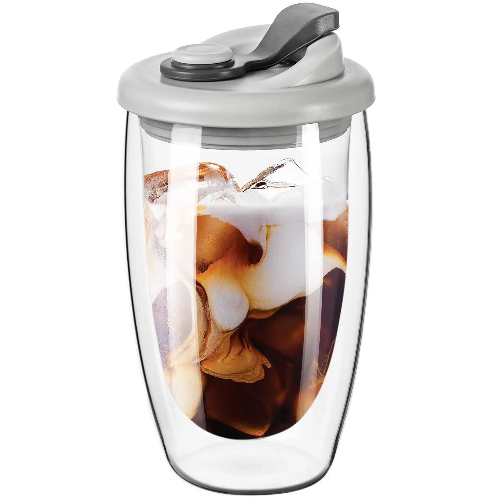 15oz Double Wall Glass Coffee Mug With Silicone Lid 450ml