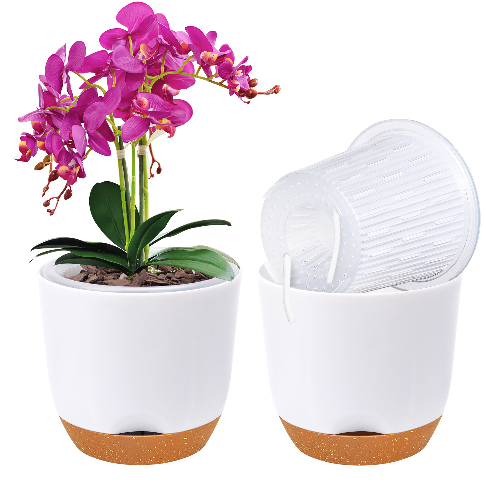 Plastic Orchid Pot With Holes Self Watering Orchid Planter For Repotting With Inner Pot And Inje Flower Pot white s