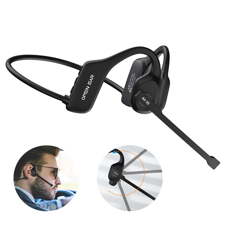 Open Ear Wireless Bluetooth Headset With ENC Noise Cancelling And Boom Microphone Open Ear Wireless Bluetooth Headset With ENC Noise Cancelling And Boom Microphone