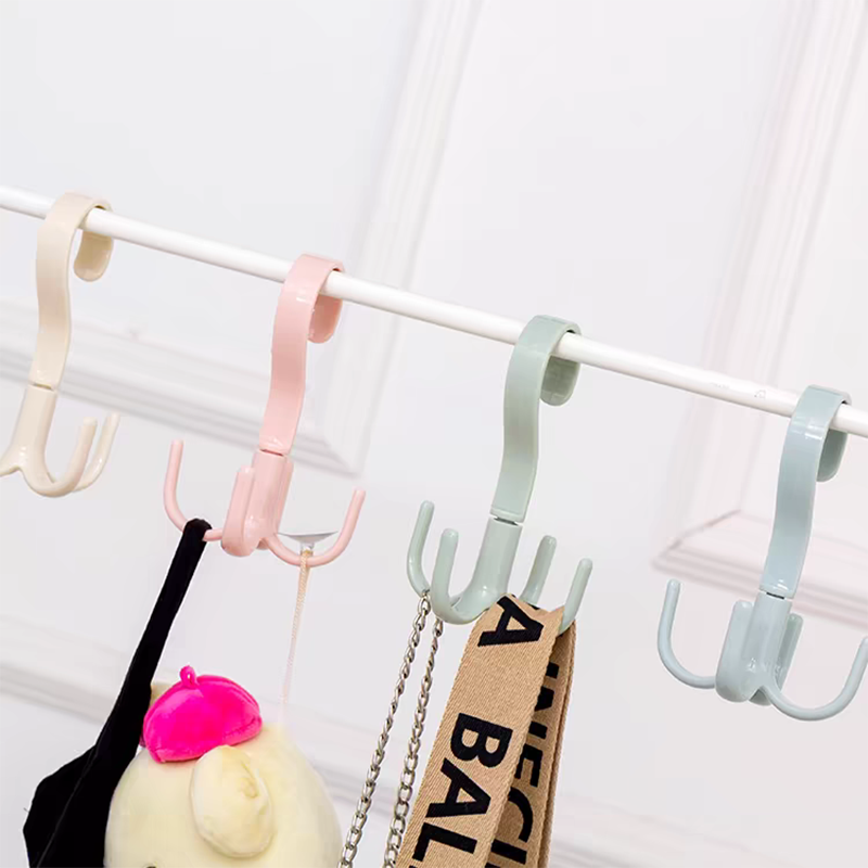 Creative Multifunctional Rotatable Four Claw Hooks Coat Hanger, Bags Scarf Storage Organizer pink