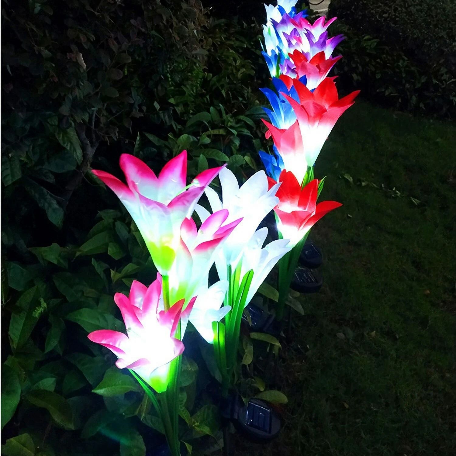 Solar Lily Flower LED Garden Lights Outdoor Pathway 7 Color Solar Lily Flower LED Garden Lights Outdoor Pathway 7 Color