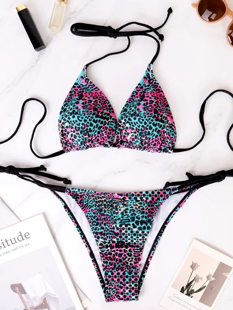 Colorful Polka Dot Lace Up Bikini Set multicolor m(us 6)