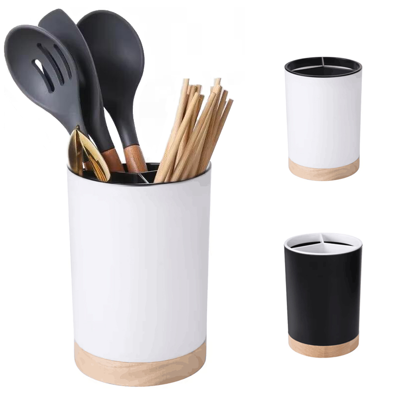 Versatile Utensil Holder & Cutlery Drainer, Space Saving Kitchen Storage Rack For Chopsticks, Spoons & More black