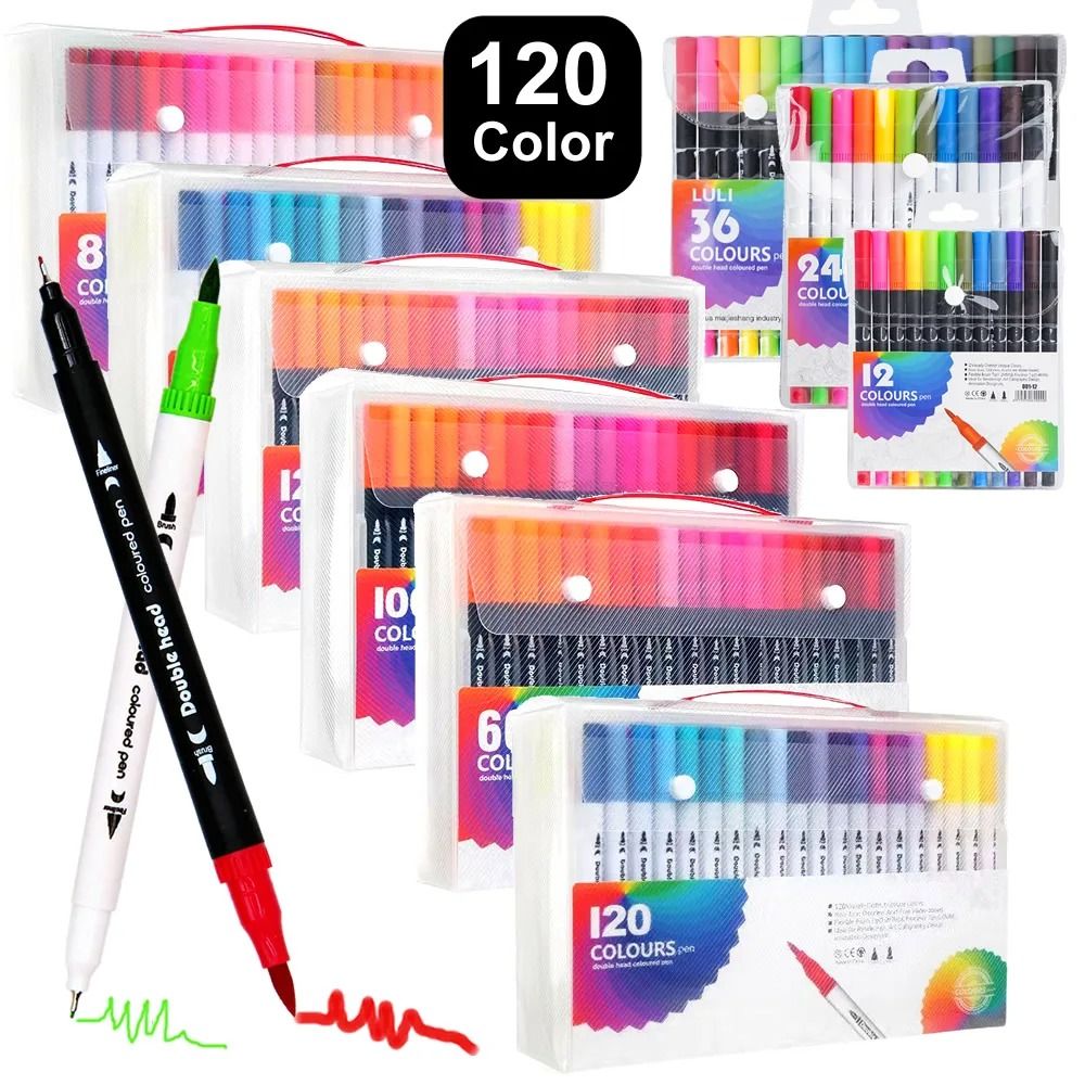 Professional Dual Tip Art Markers 12 60 120 Colors For Drawing, Sketching & Hand Lettering black 24 Colors