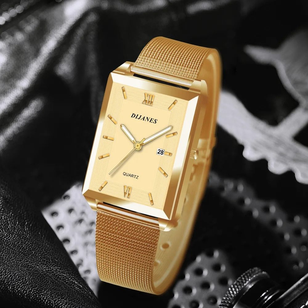 Luxury Fashion Gold Stainless Steel Watch Elegant Quartz Wristwatch With Calendar For Men And Women silver