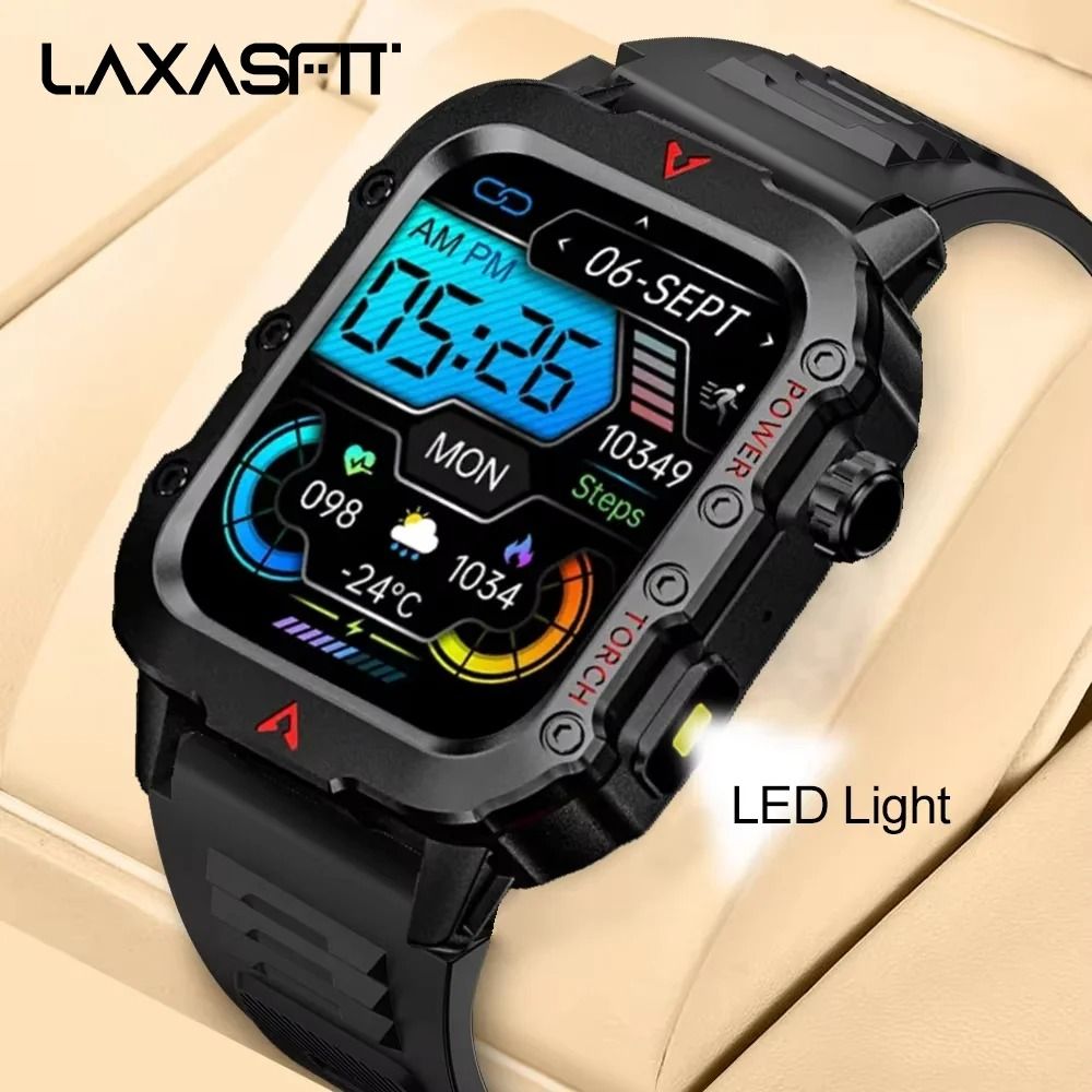 LAXASFIT Mens Smart Watch With LED Flashlight And Health Monitoring brown