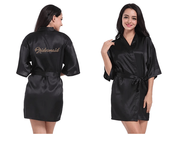 Personalized Satin Bridal Party Robe With Gold Lettering d m