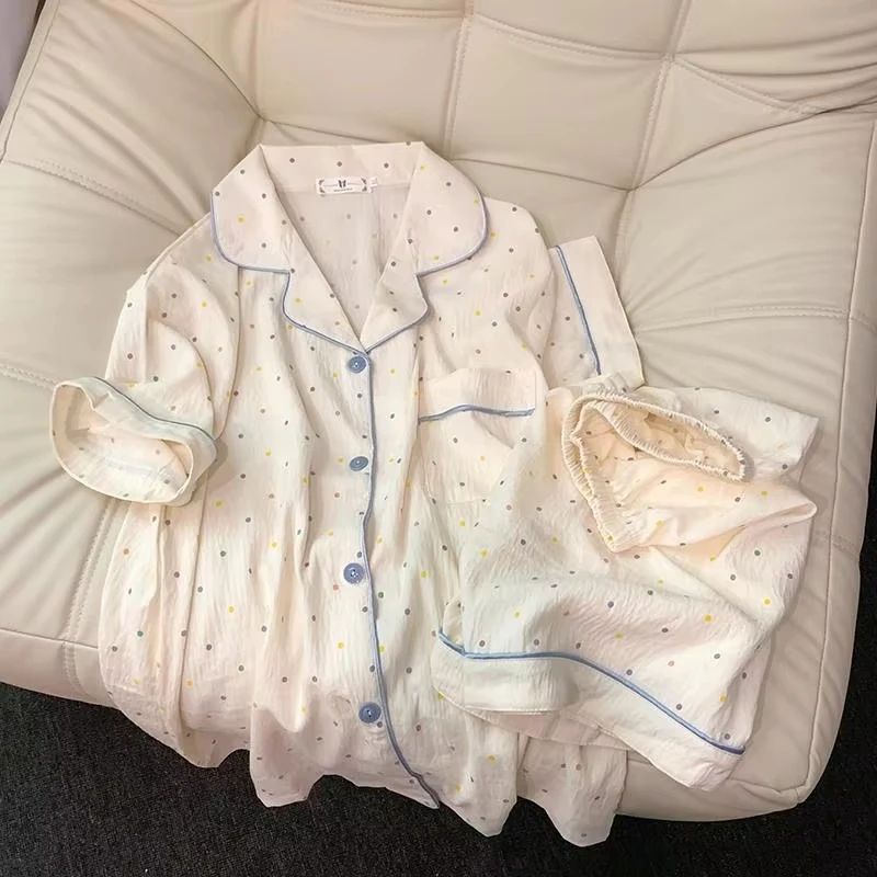 Women Polka Dot Cotton Pajama Set With Short Sleeve Top And Shorts dot 2xl(us 12)