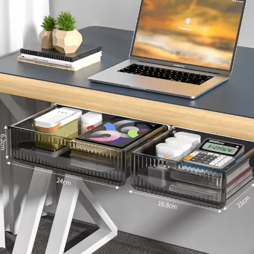 SpaceSaver Under Desk Drawer Hidden Pull Out Storage Box Organizer white large