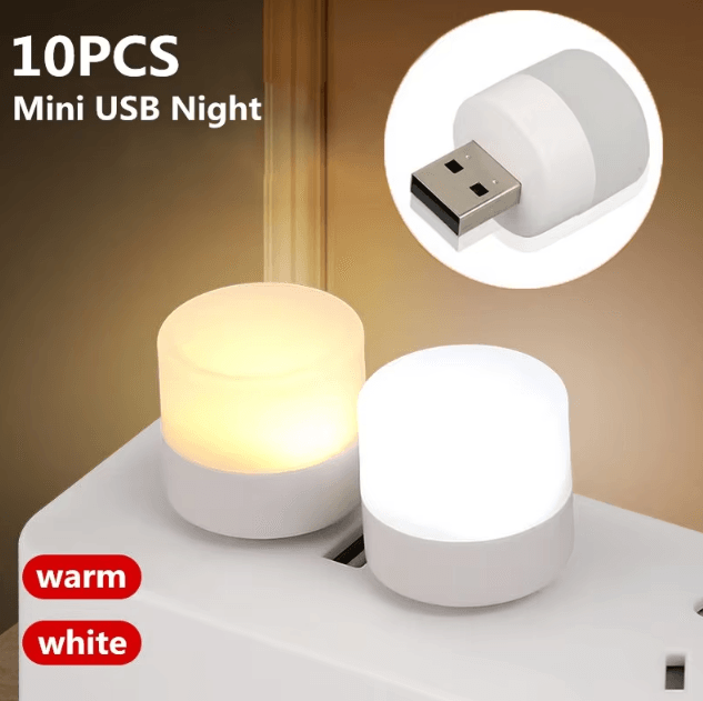 1 10Pcs Mini USB Night Light Warm White Eye Protection Book Reading Light USB Plug Computer Mobile Power Charging LED Ni 3pcs White
