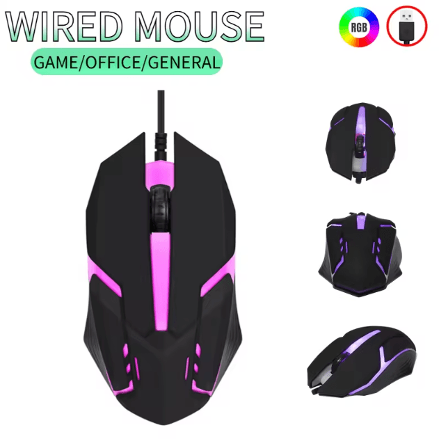USB Wired Mouse RGB Colorful Mouse 1600 DPI Gaming Mouse Optical Wired Mouse Mice Ergonomic Mouse For PC Computer Lapto white
