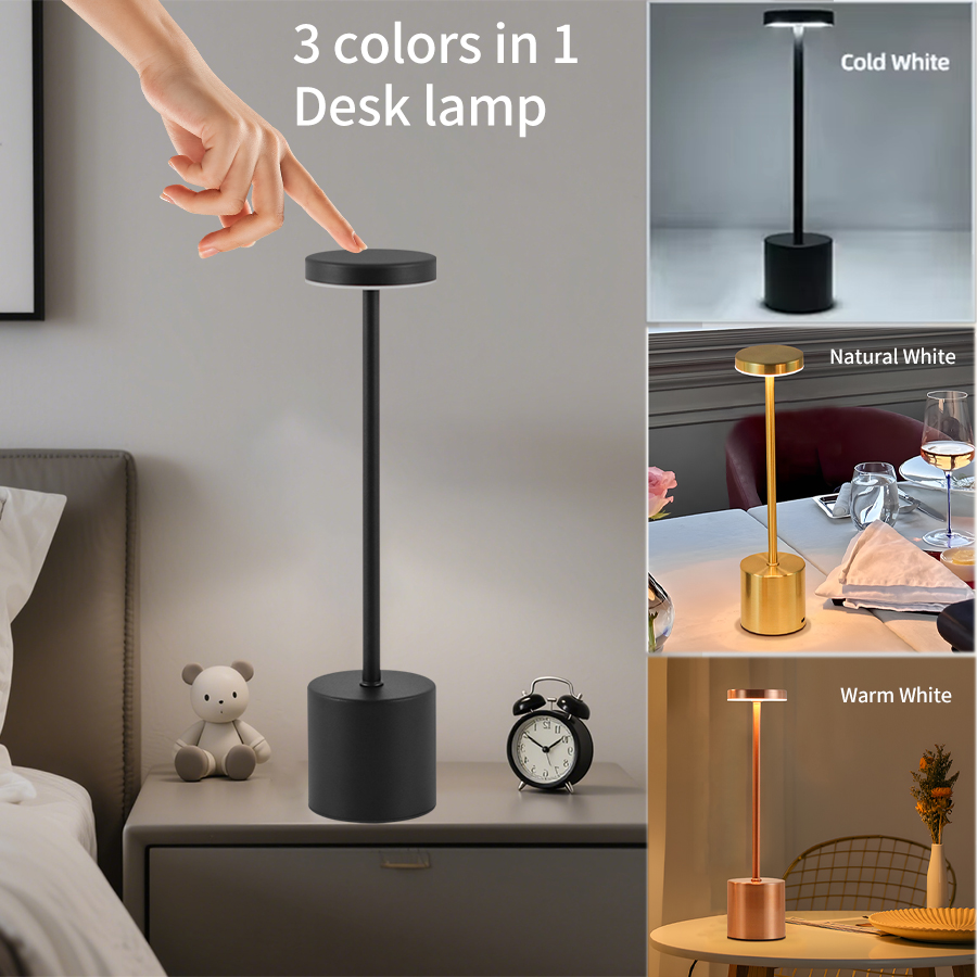 Rechargeable LED Table Lamp Touch Switch Night Light Type C Portable For Club Bar Room Ambient Decor silver