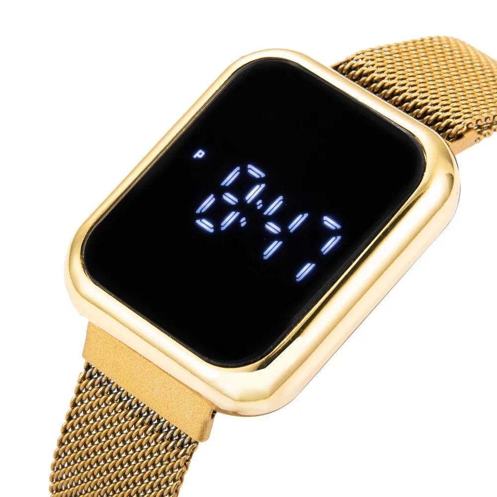 Luxury Digital Couple LED Watch Stainless Steel Lover Bracelet Set gold