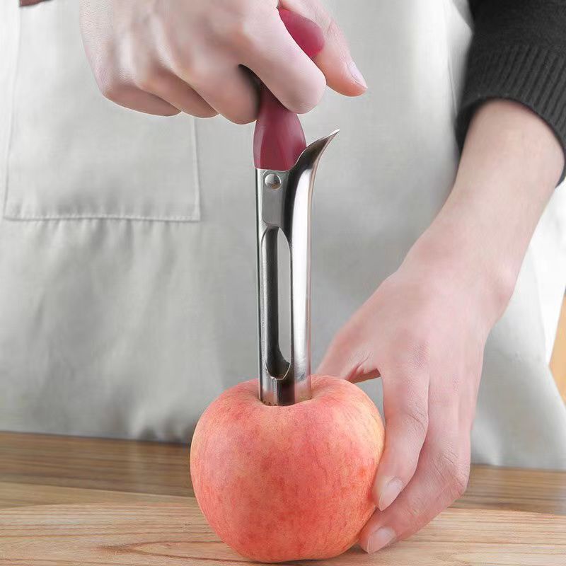 Stainless Steel Apple Corer Tool Easy Fruit Cutter For Pears And Apples red