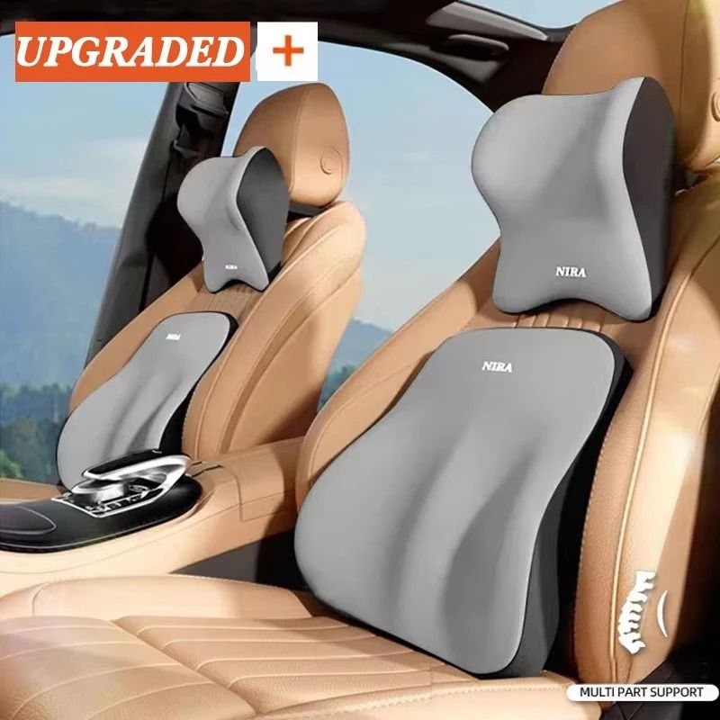 Car Headrest & Lumbar Support Set High Performance Memory Foam Neck & Backrest Cushion brown Headrest E
