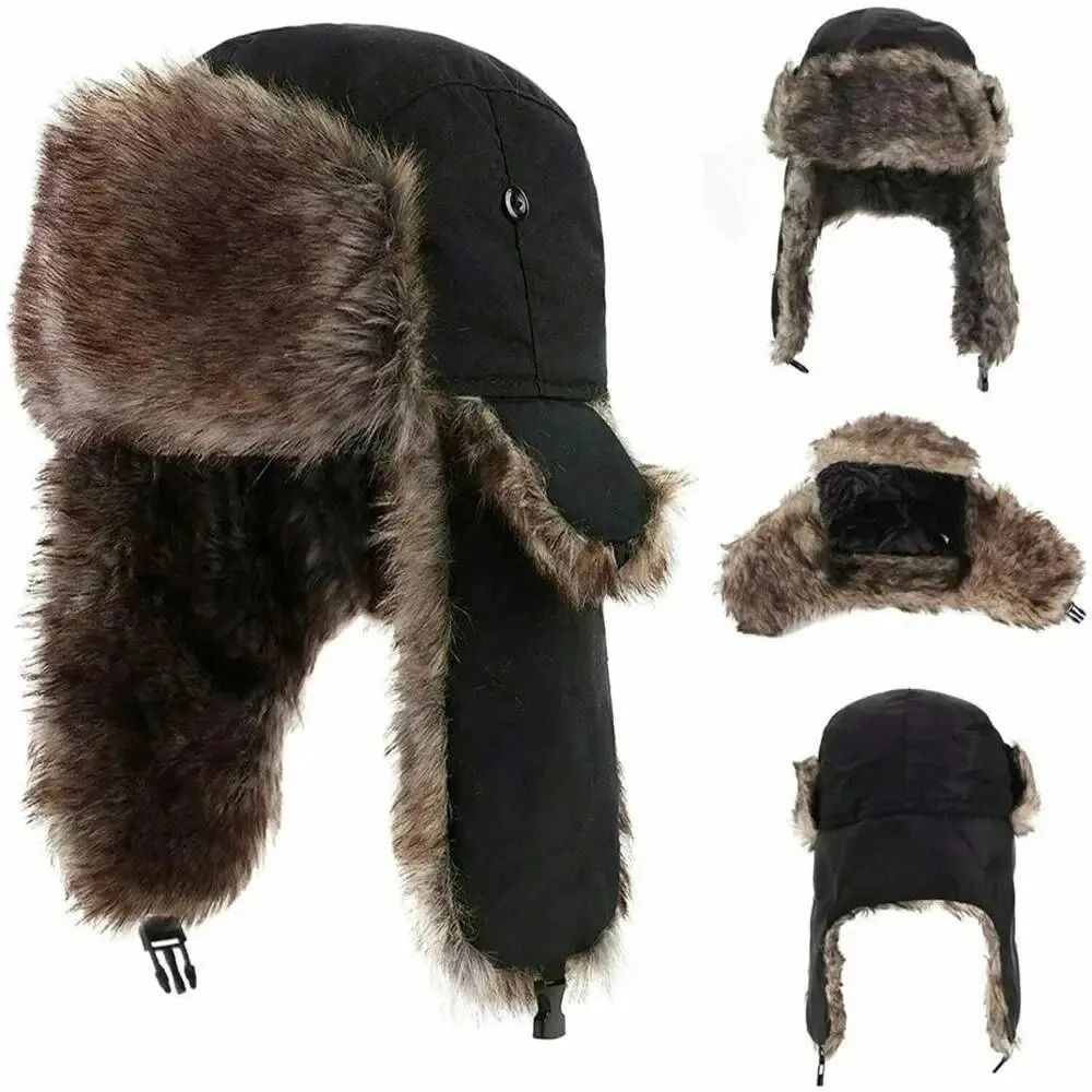 Thermal Waterproof Bomber Trapper Hat black Brown