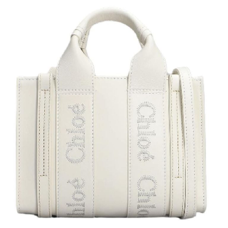 Mini Woody Leather Tote Bag - White - Chloé Totes