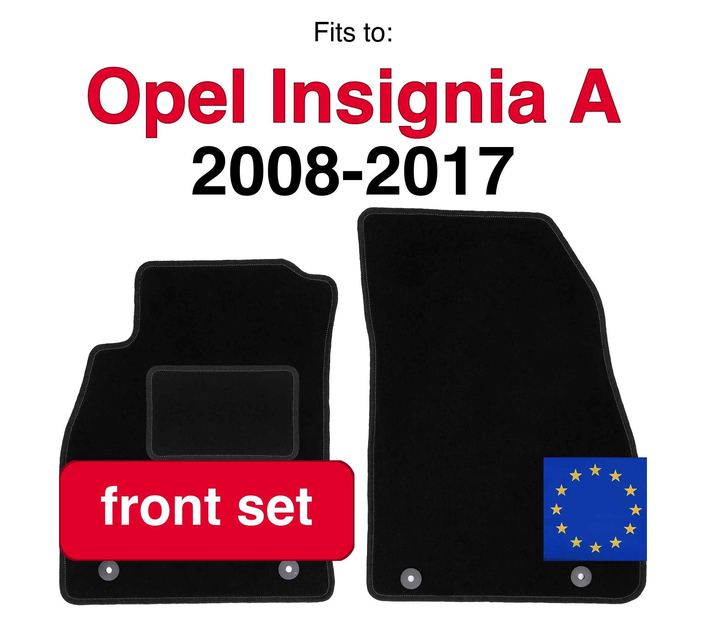Tapis de sol avant en velours pour voiture, pour Opel Insignia A berline, break, grand tourer liftback (2008-2017) - Noir (2 pièces) - Ensemble de tapis de sol avant pour voiture