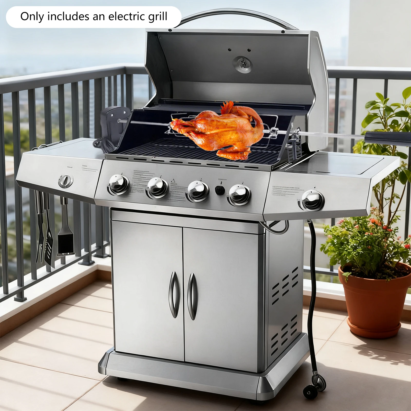 360 ° Automatischer Rotierender Elektrischer BBQ-Spieß aus 304 Edelstahl, Professioneller Drehspieß mit 8 kg Maximalbelastung für Gasgrills Image