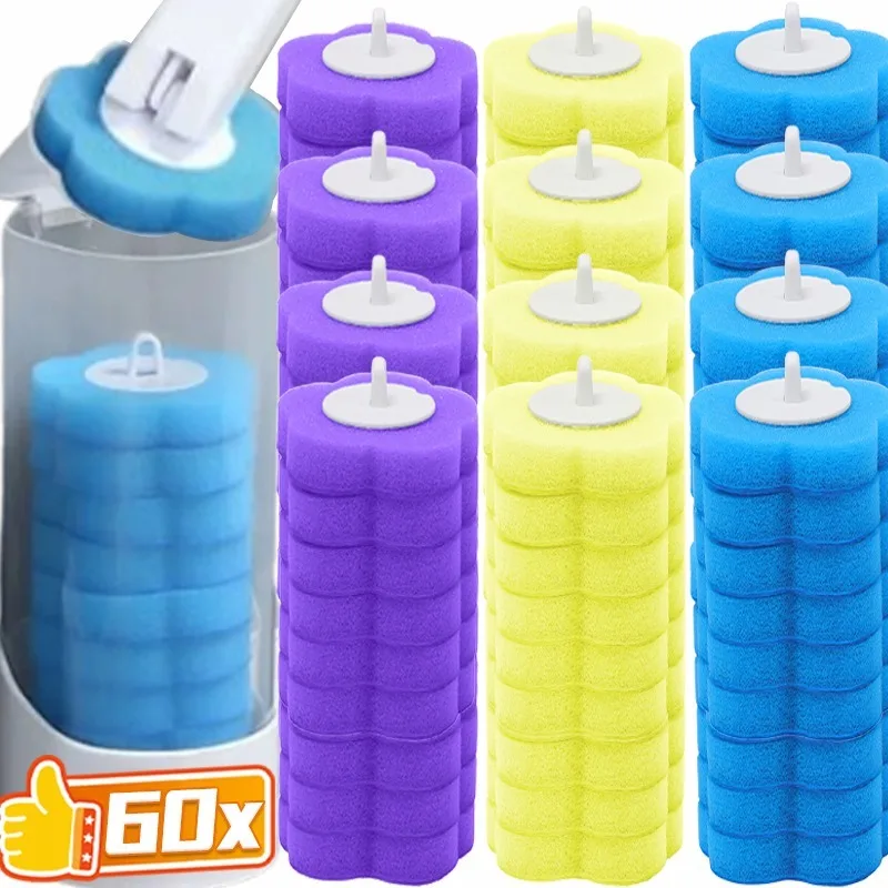 6-60 Stück Toiletten-Ersatzbürstenköpfe, Einweg-Schaumstoff-Reinigungsschwämme, Toilettenbürsten-Nachfüllungen ohne Tote Winkel, Badezimmer-Bürstenköpfe Image