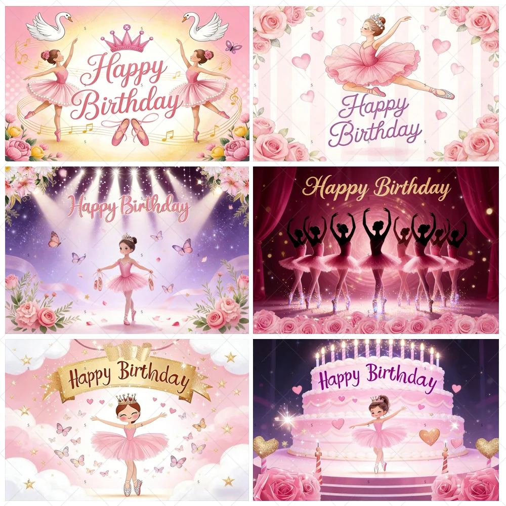 Ballett Prinzessin Hintergrund Mädchen Geburtstag Partys Dekoration Hintergrund Golden Rosa Banner Baby Dusche Liefert Fotografie Requisiten Image