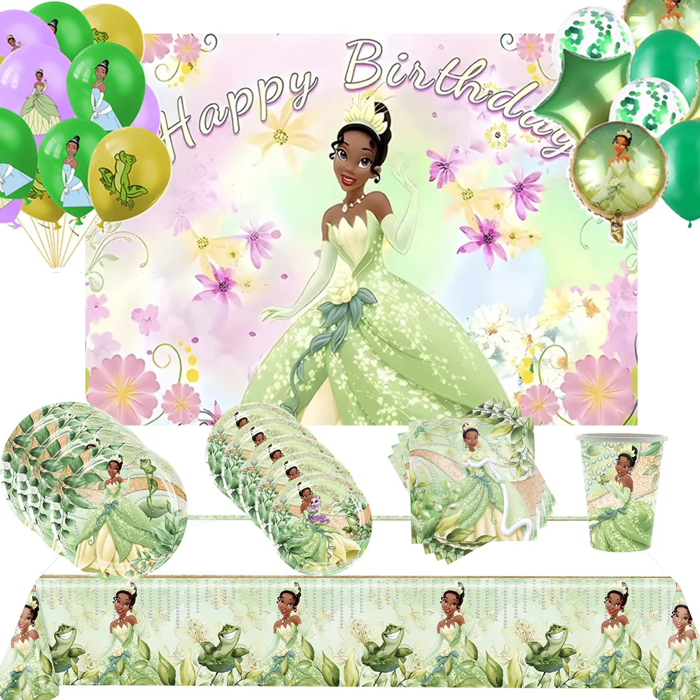 Die Tiana-Prinzessin und der Frosch, Geburtstagsparty-Dekoration, Einweggeschirr, Ballon-Hintergrund, Babyparty-Zubehör, Kindergeschenke Image