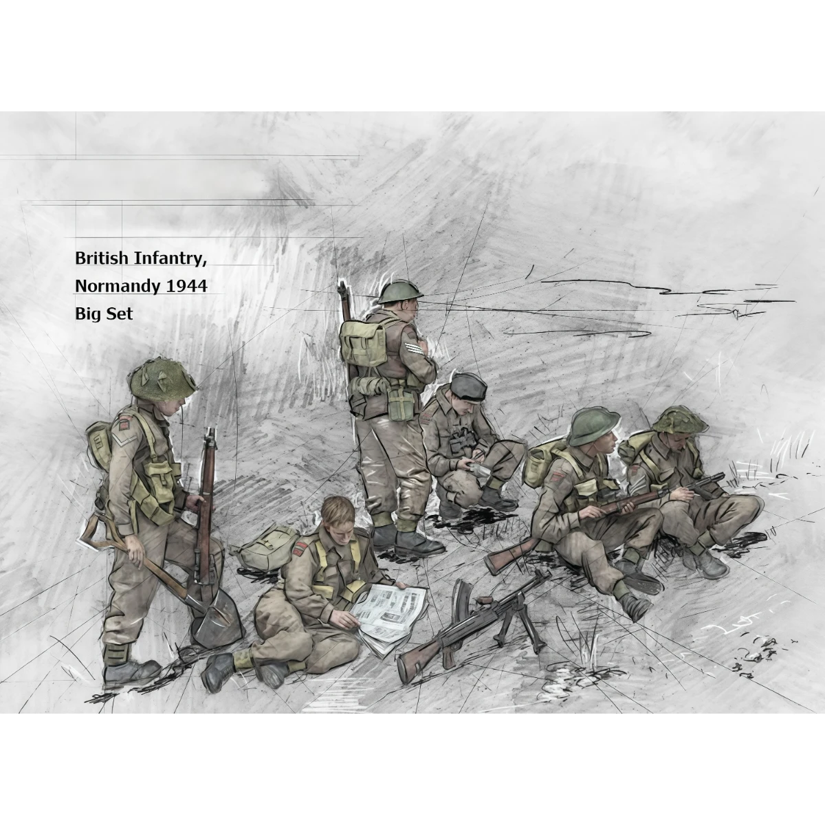 1/35 unbemalter Resin-Modellbausatz, britische Infanterie aus der Normandie von 1944 (6 Figuren), unmontiert und unbemalt GK (1991-1996) Image