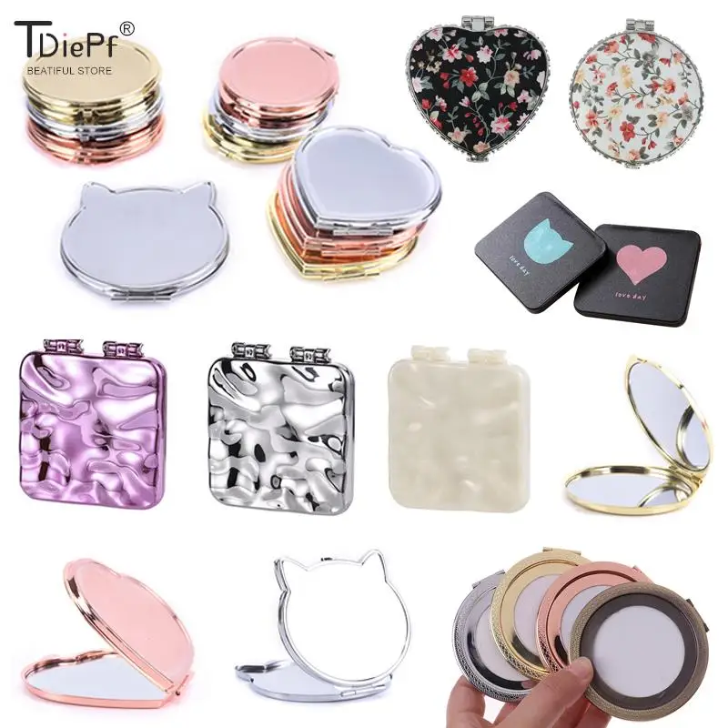 Faltbare Überzug Make-Up Spiegel Mini Platz Make-Up Eitelkeit Spiegel Hand Spiegel Doppel-sided Compact Spiegel Tasche Kosmetik Spiegel