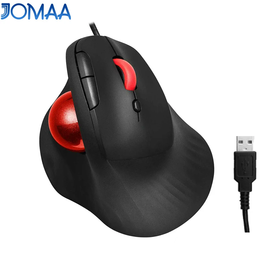 JOMAA Kabelgebundene Trackball-Maus Vertikale Ergonomische Maus Daumensteuerung Sanfte Tracking-Rollerball Neigbare Scroll-Computermaus Image
