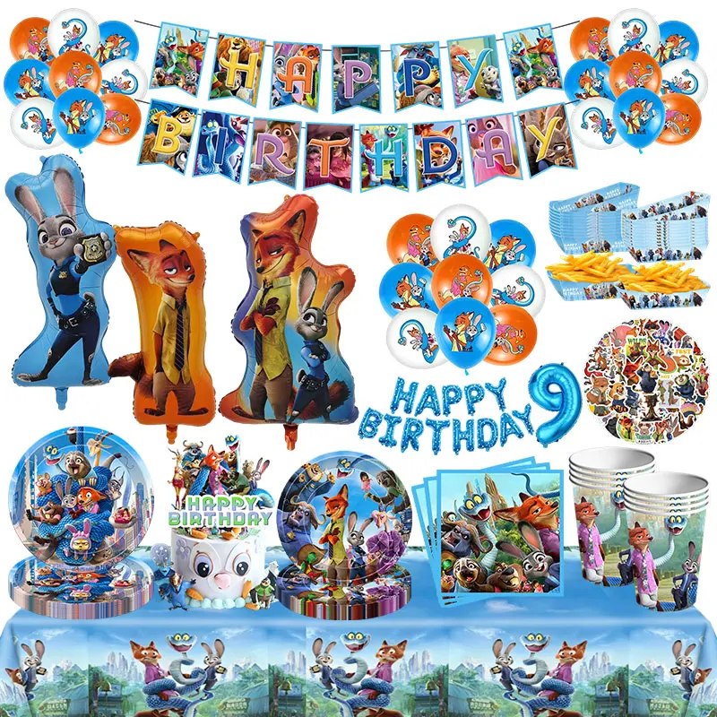 Zootopia 2 Geburtstagsparty Dekorations-Set Tischgeschirr Becher Teller Servietten Judy Nick Luftballons Jungen Mädchen Gastgeschenke Partyzubehör Image