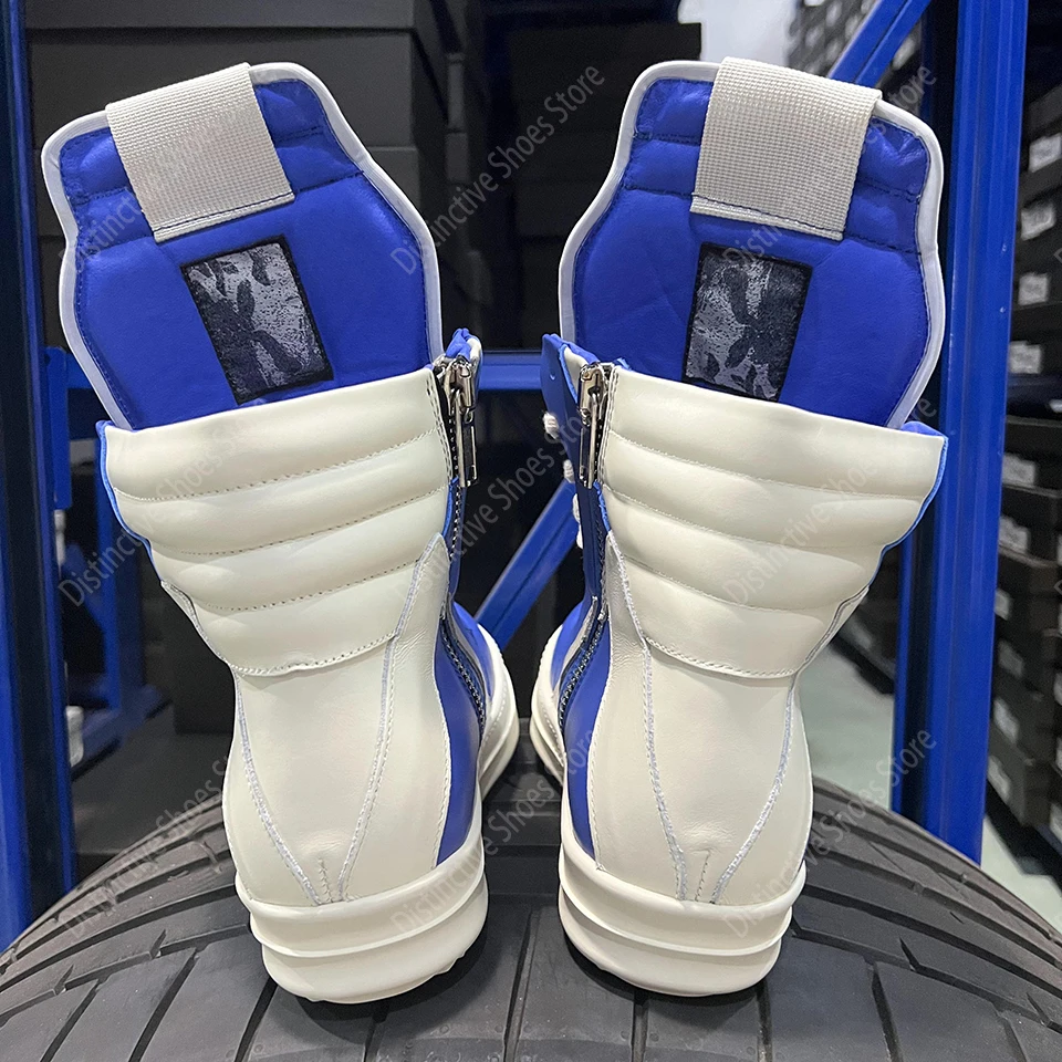 Marke White Platform High Top Premium Sneaker RO Schuhe Neuestes Modell Blaues Leder Reißverschluss Damen Gothic Punk Streetwear Fashion Schuh