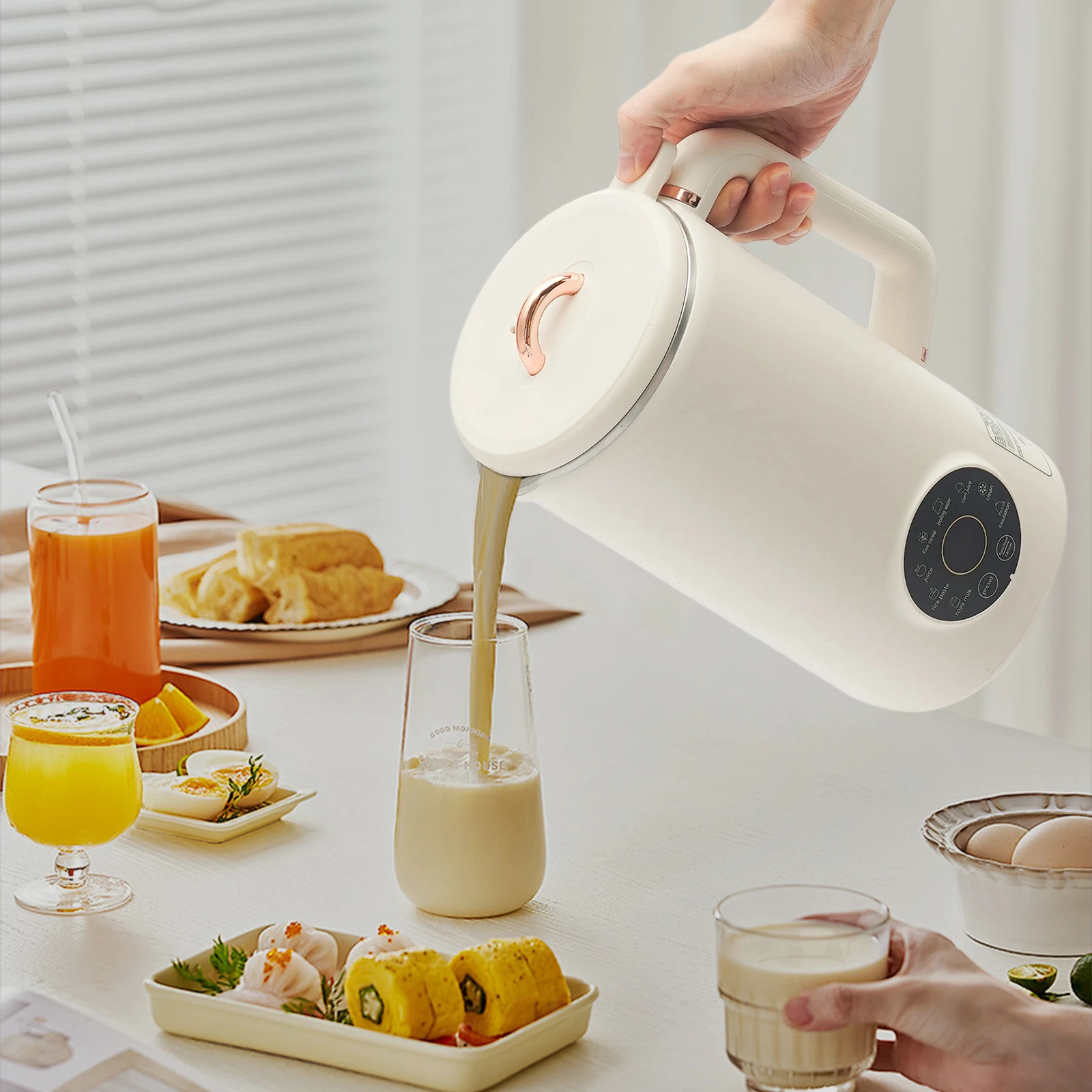 600 W Sojamilchbereiter 1000 ml, 10 Klingen, Multifunktionsmixer für Suppensaft, Reispaste, EU-Stecker 220 V mit automatischer Reinigung und Warmhaltung Image