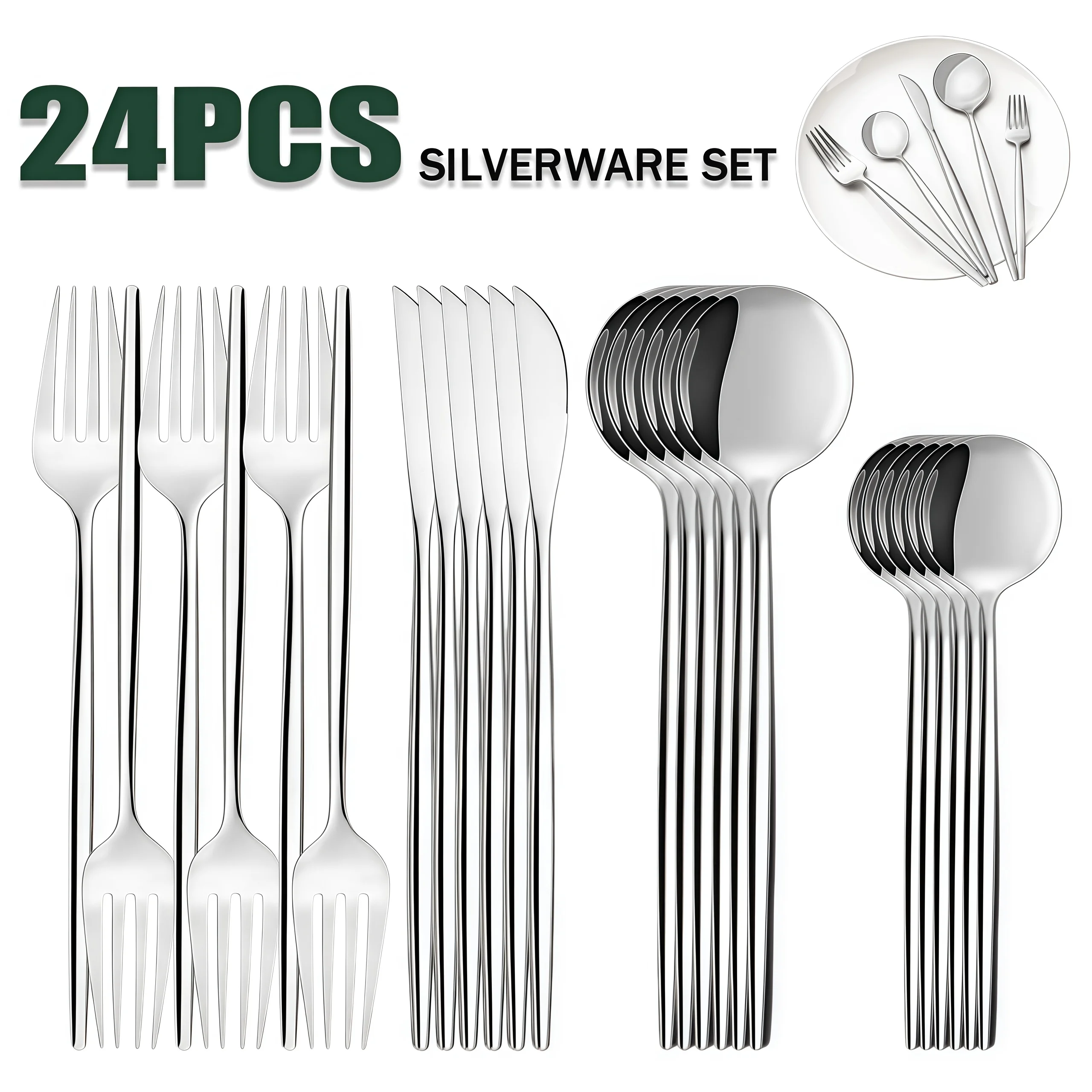 24-teiliges Besteckset aus Edelstahl – glänzendes Besteck für tägliche Mahlzeiten und Versammlungen Image