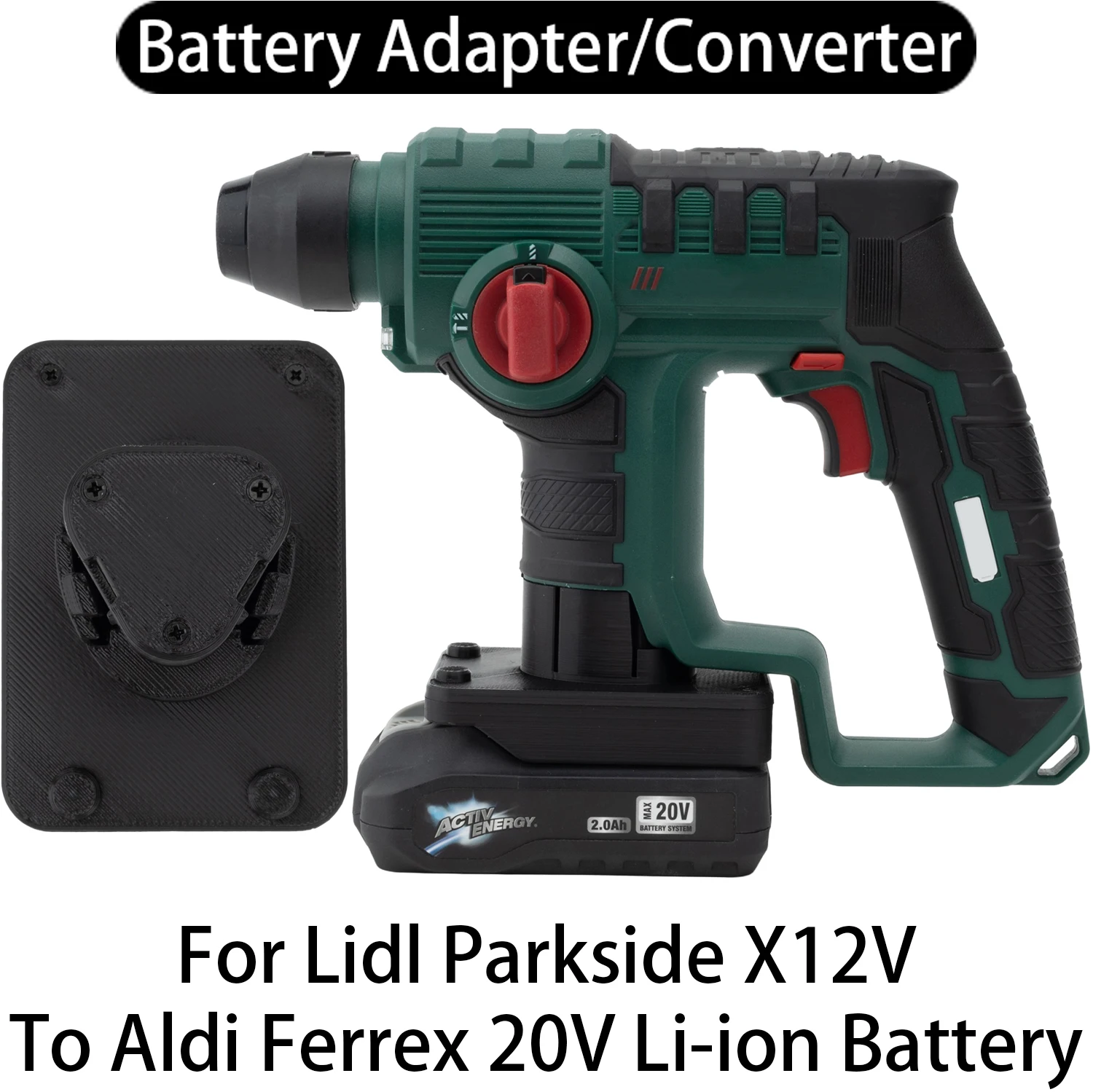 Batterieadapter-Konverter für Lidl Parkside X12V Li-Ionen-Werkzeuge zu Aldi Ferrex 20V Li-Ionen-Batterieadapter-Konverter Zubehör Image