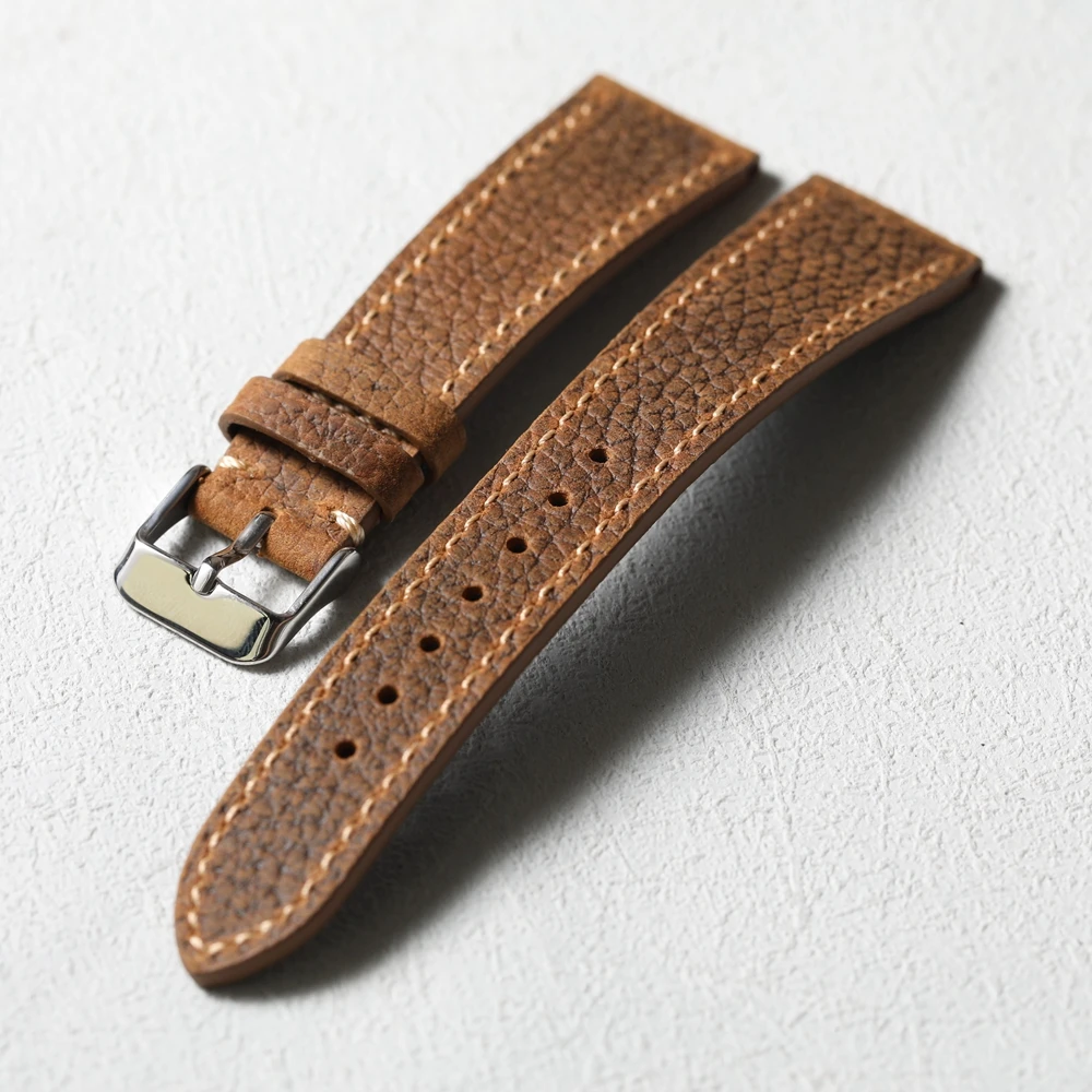 Hochwertiges Uhrenarmband aus Leder mit Litschi-Muster, 20 mm x 16 mm, weiches Herrenarmband aus Rindsleder der ersten Schicht im Vintage-Stil Image